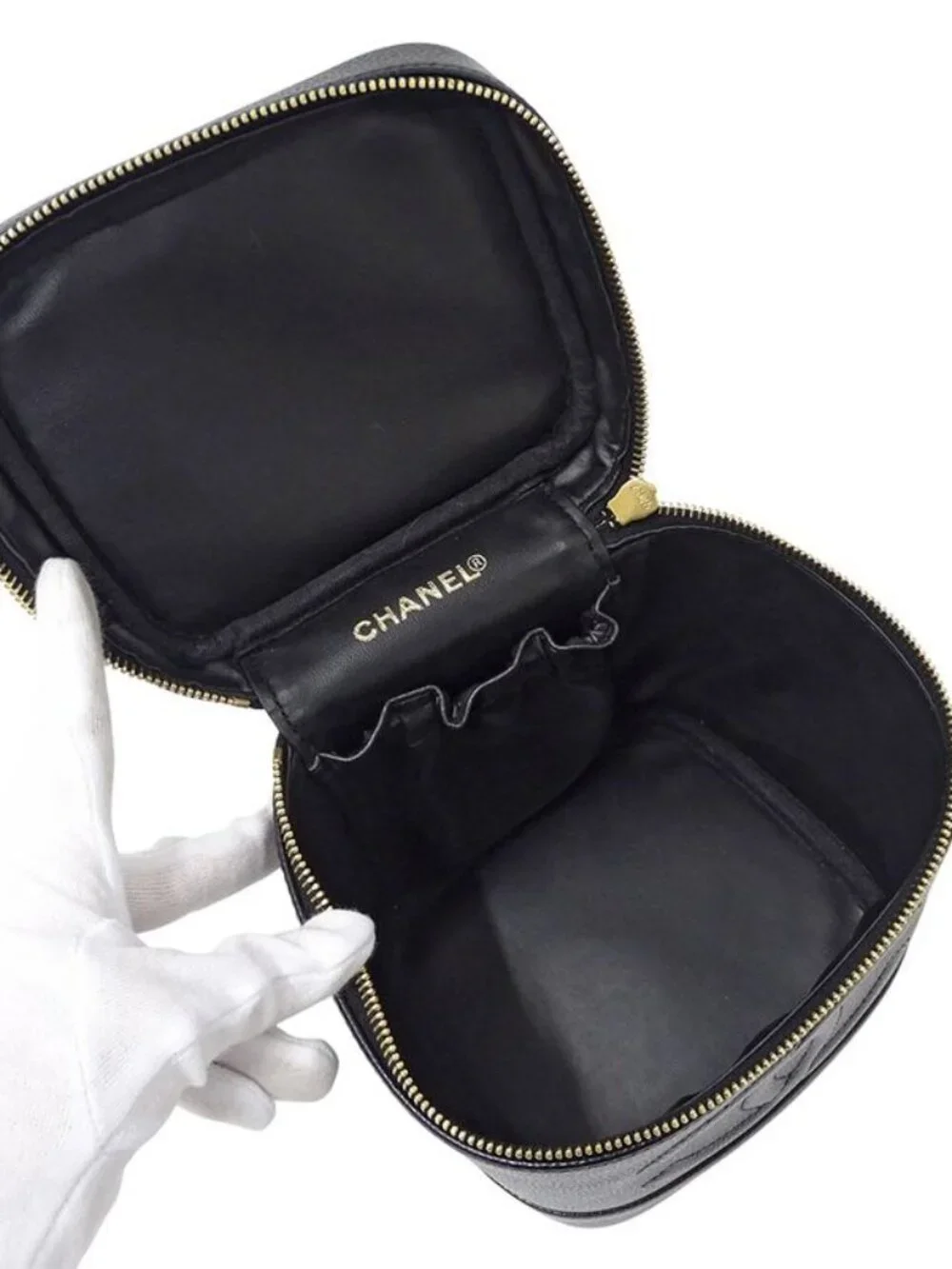 Chanel Bag Vanity Handbag Caviar Leather Black Gold Hardware